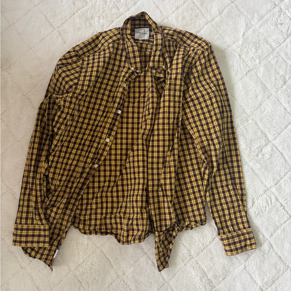 American Eagle Outfitters Yellow and Black Plaid Shirt